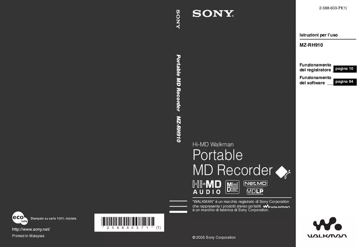 Mode d'emploi SONY MZ-RH910