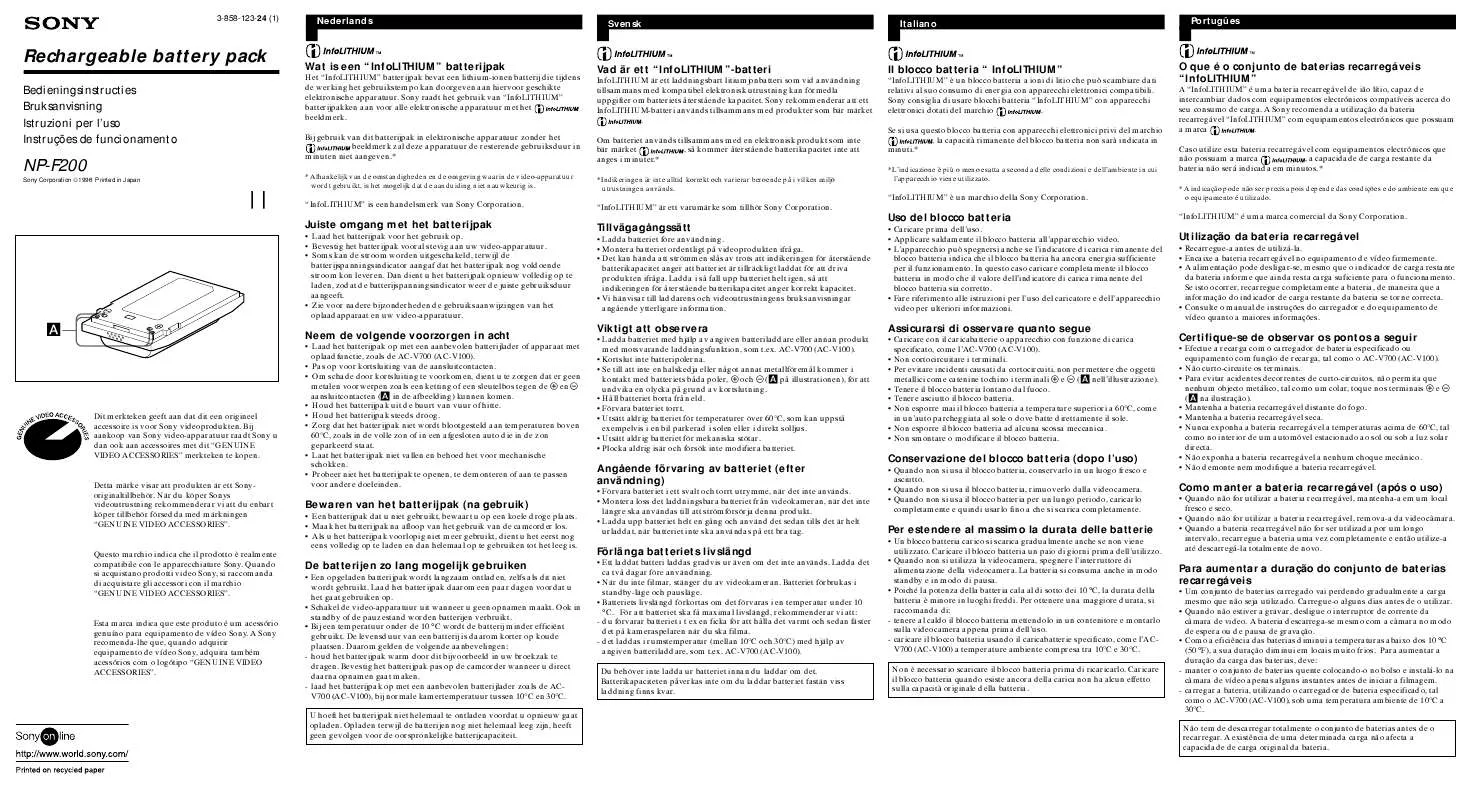 Mode d'emploi SONY NP-F200