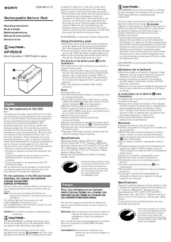 Mode d'emploi SONY NP-F930