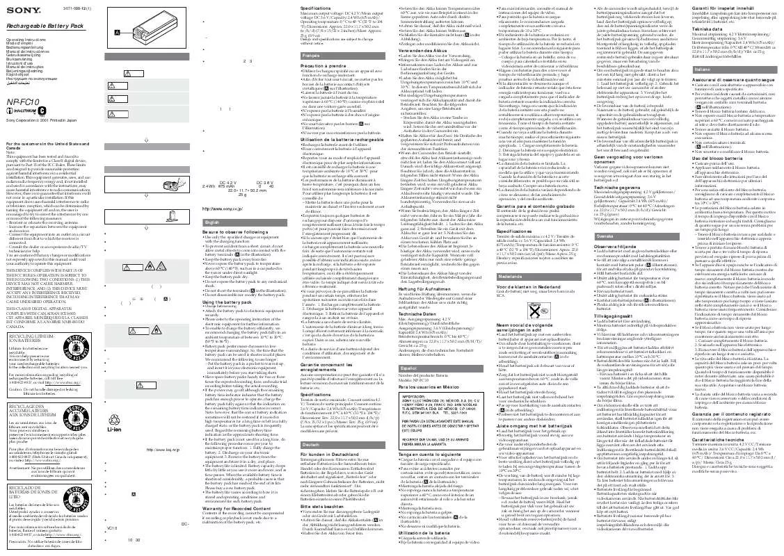 Mode d'emploi SONY NP-FC10