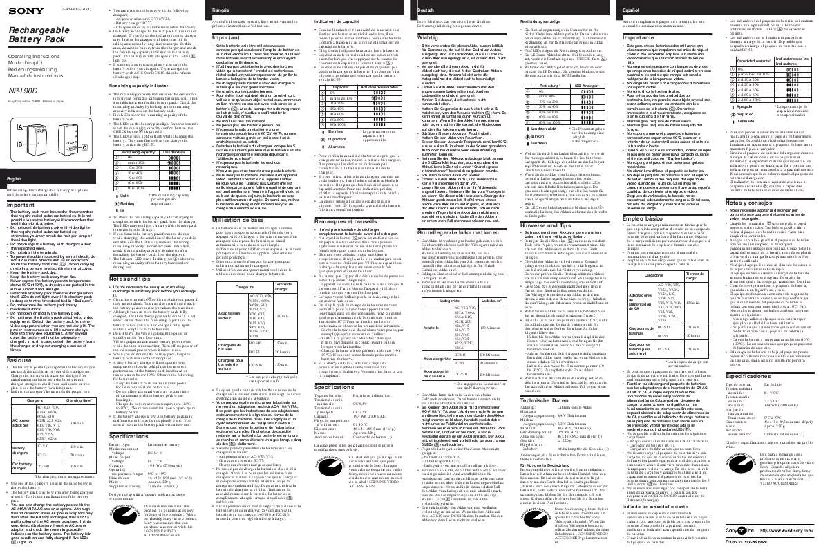 Mode d'emploi SONY NP-L90D