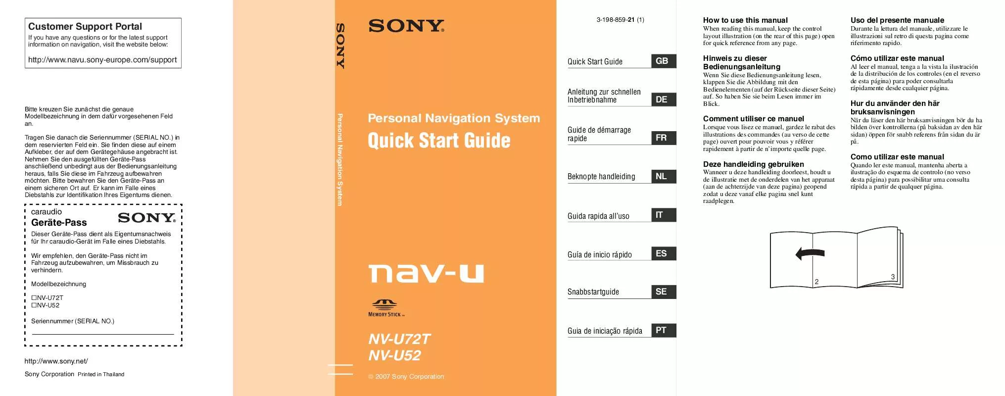 Mode d'emploi SONY NV-U72T