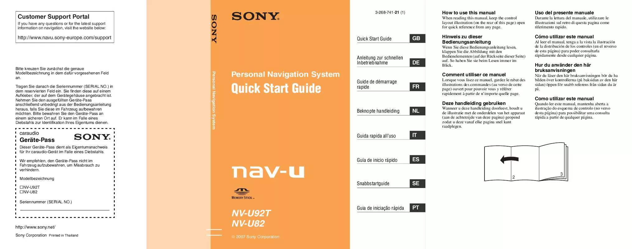 Mode d'emploi SONY NV-U82B