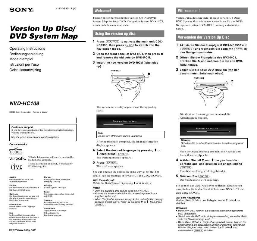 Mode d'emploi SONY NVD-HC108