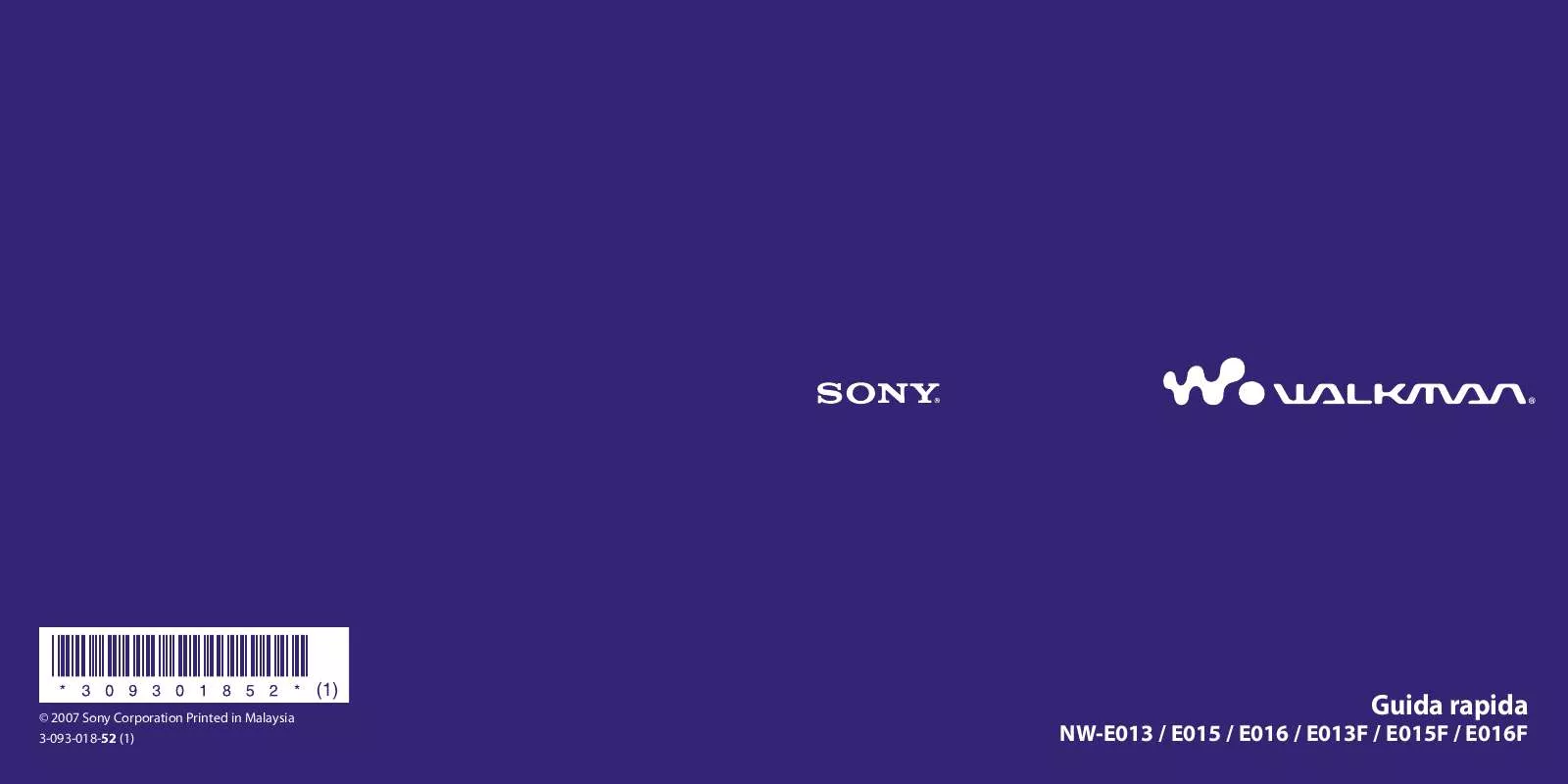 Mode d'emploi SONY NW-E013