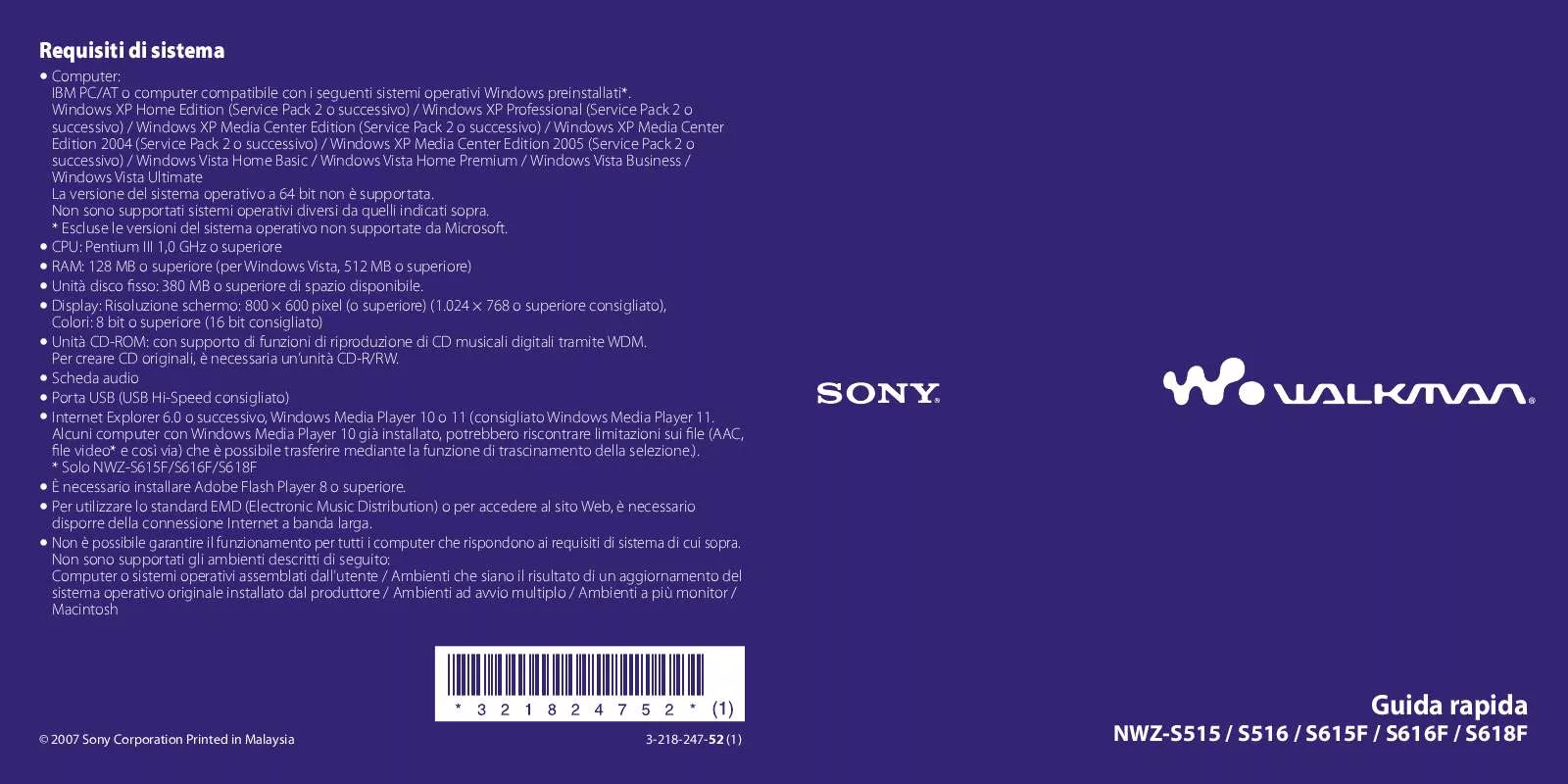 Mode d'emploi SONY NWZ-S515