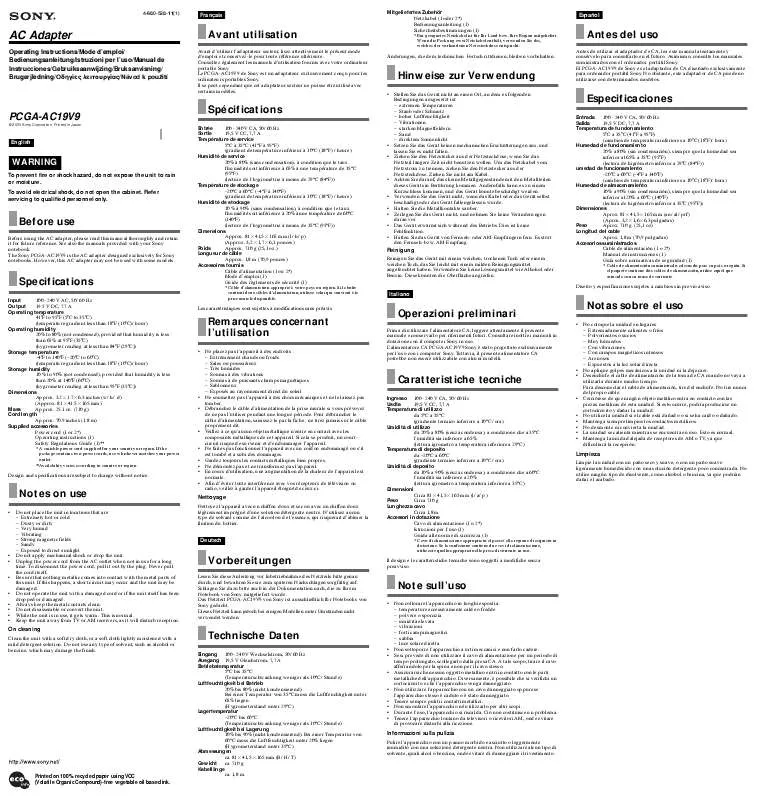 Mode d'emploi SONY PCGA-AC19V9