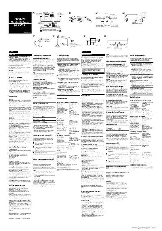 Mode d'emploi SONY SA-VE145