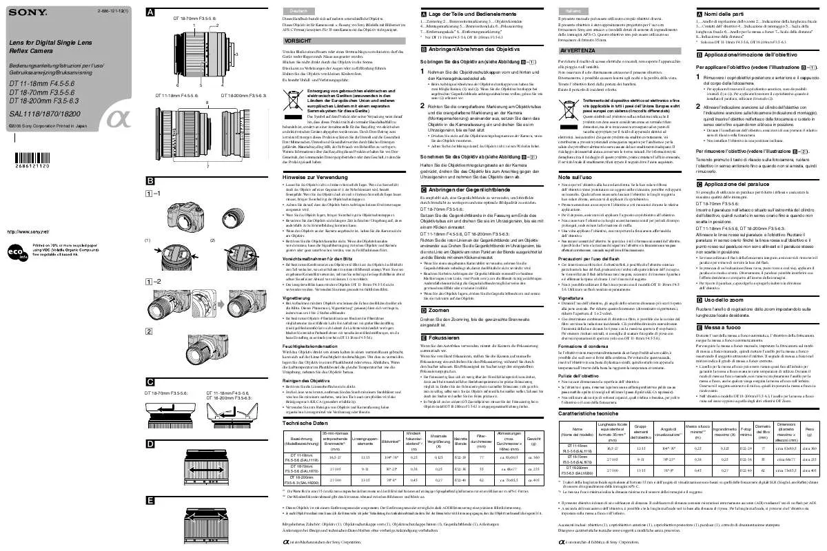 Mode d'emploi SONY SAL1118