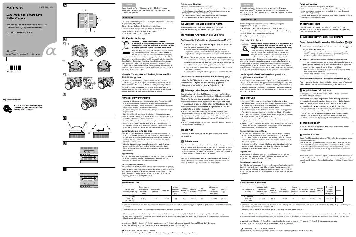 Mode d'emploi SONY SAL16105