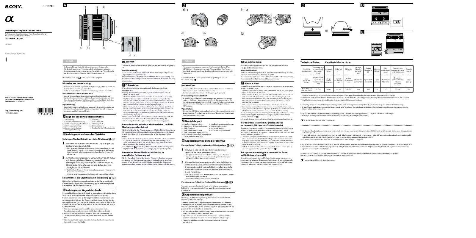 Mode d'emploi SONY SAL2875