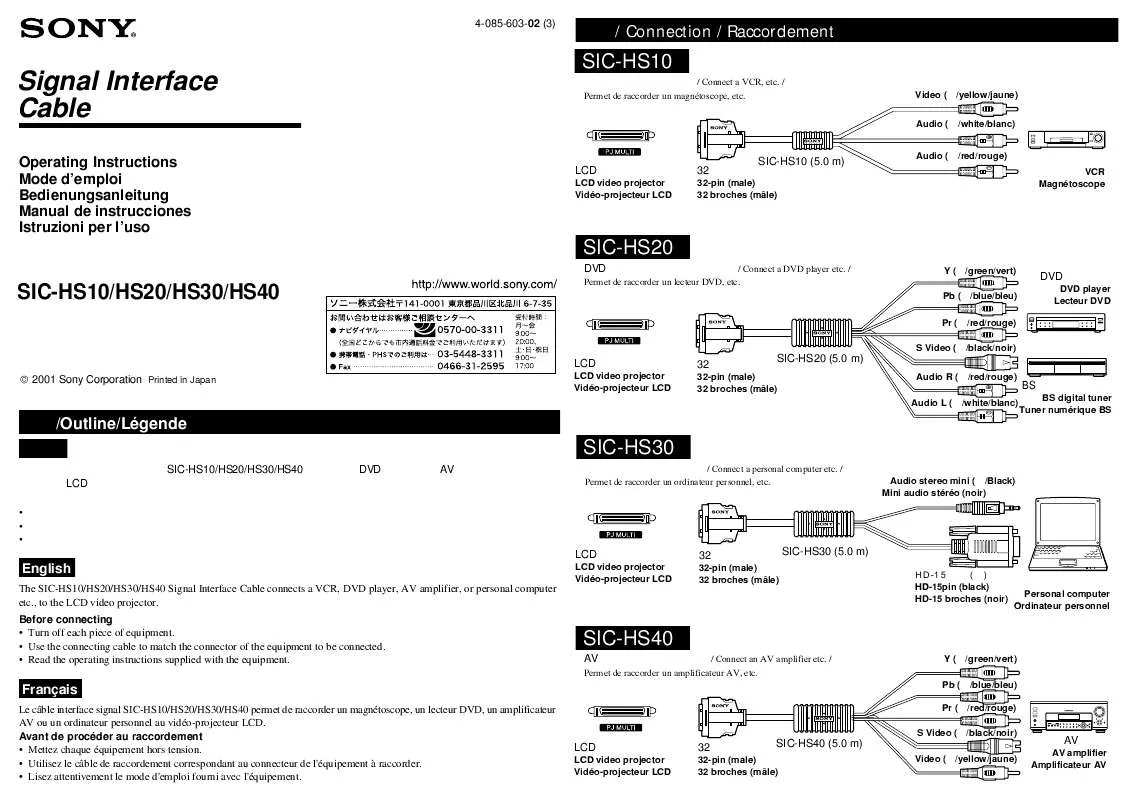 Mode d'emploi SONY SIC-HS10