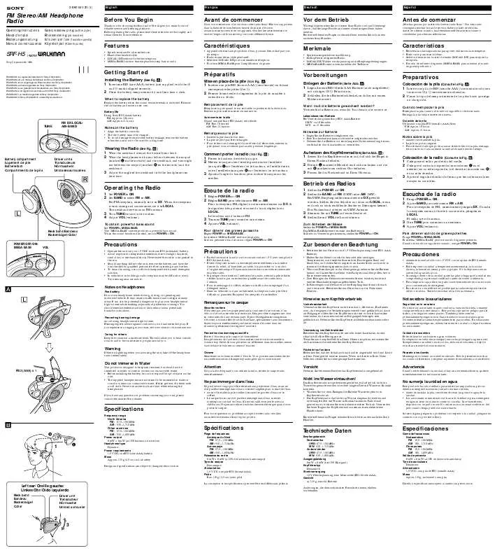 Mode d'emploi SONY SRF-H5