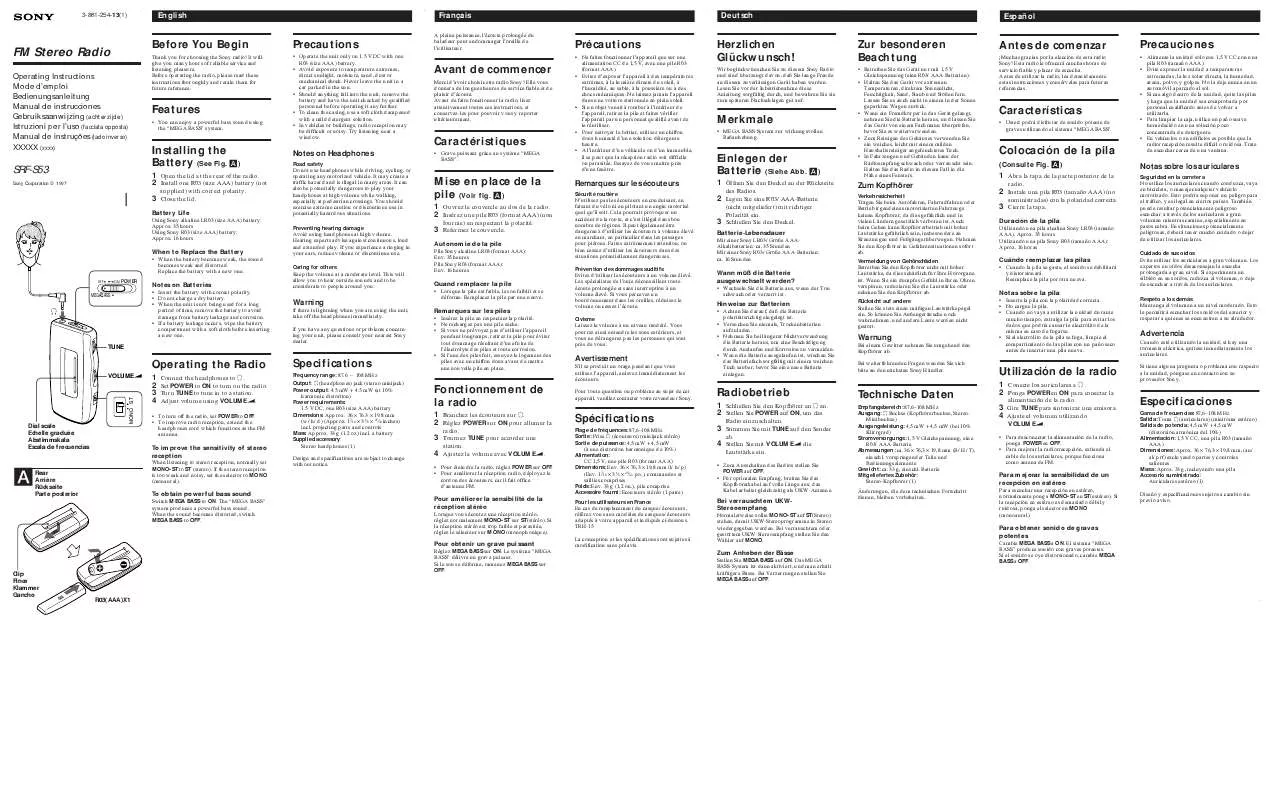 Mode d'emploi SONY SRF-S53MK2