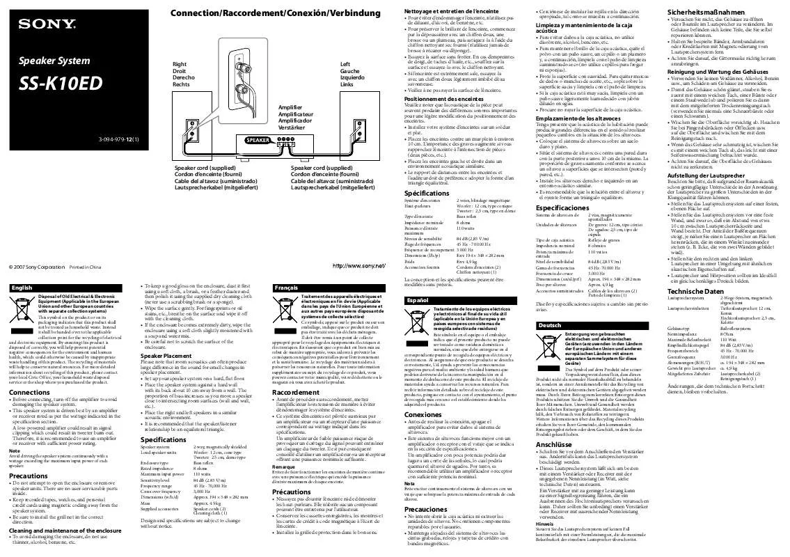 Mode d'emploi SONY SS-K10ED