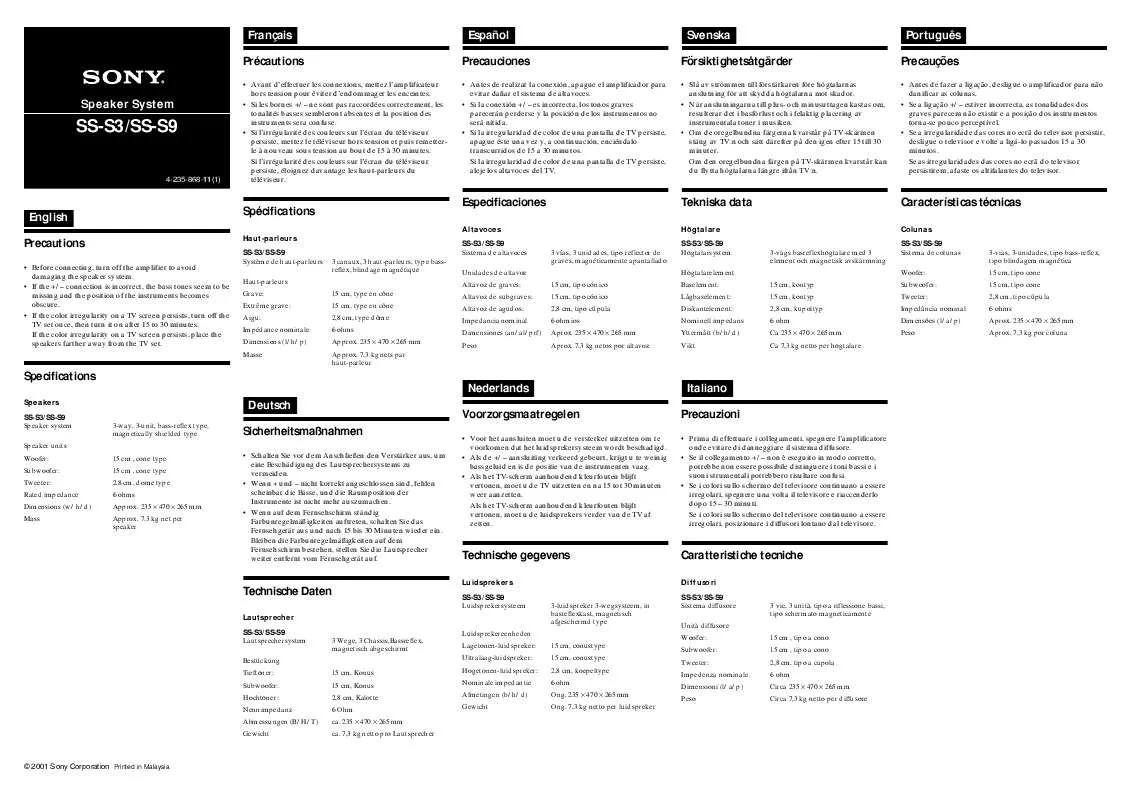 Mode d'emploi SONY SS-S9