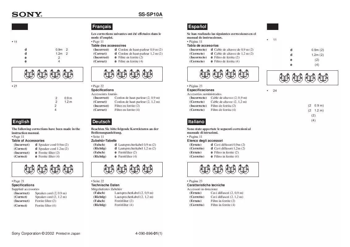 Mode d'emploi SONY SS-SP10A