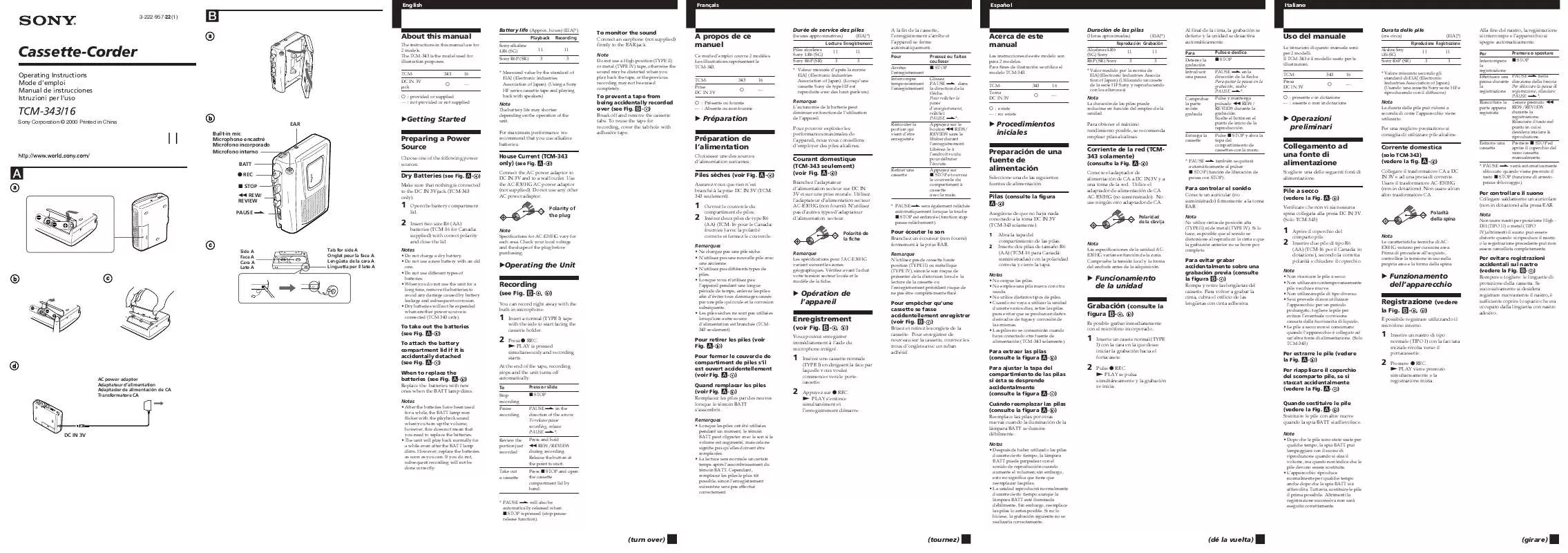 Mode d'emploi SONY TCM-16