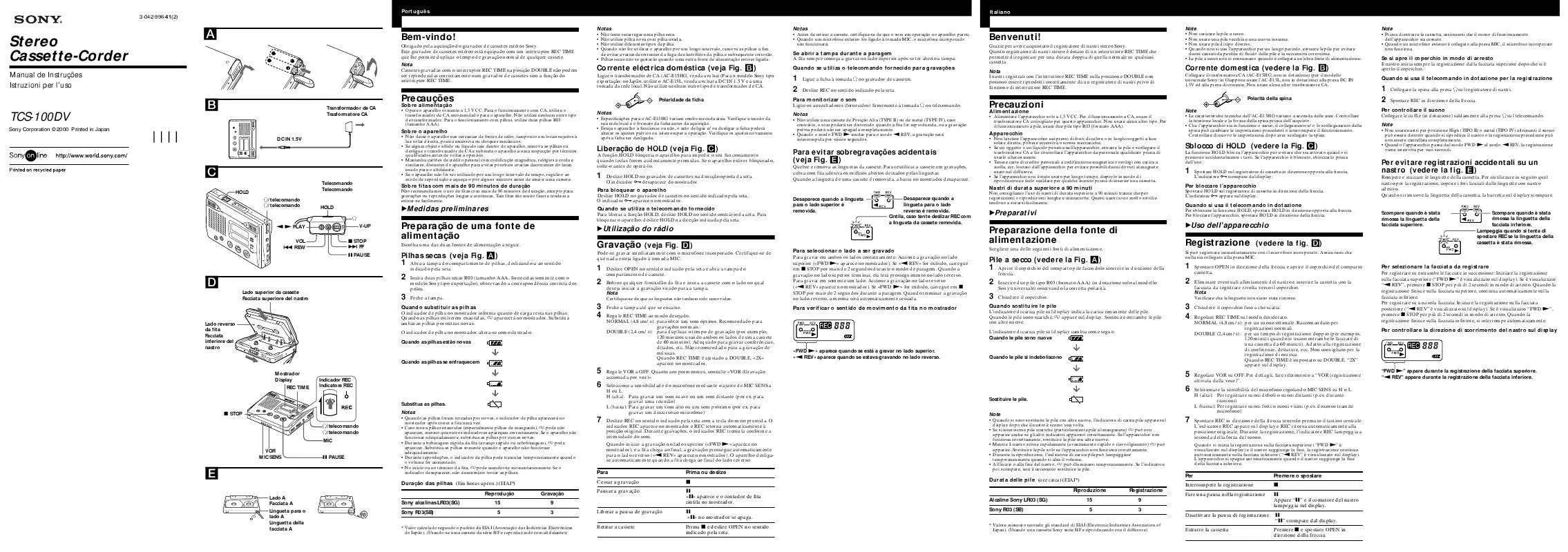 Mode d'emploi SONY TCS-100DV