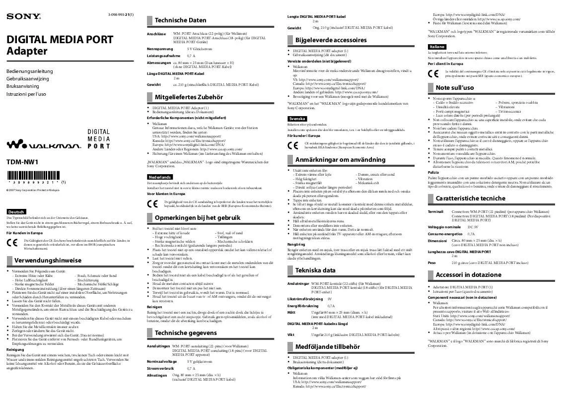 Mode d'emploi SONY TDM-NW1