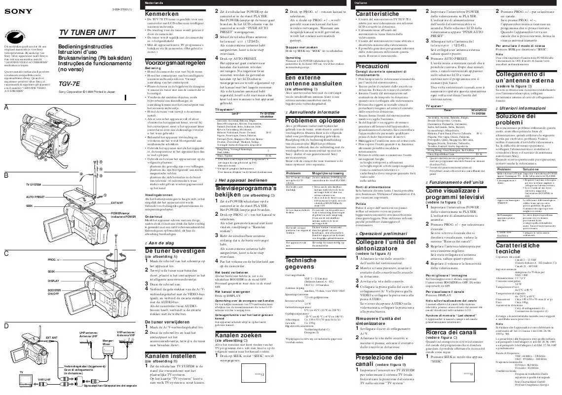 Mode d'emploi SONY TGV-7E