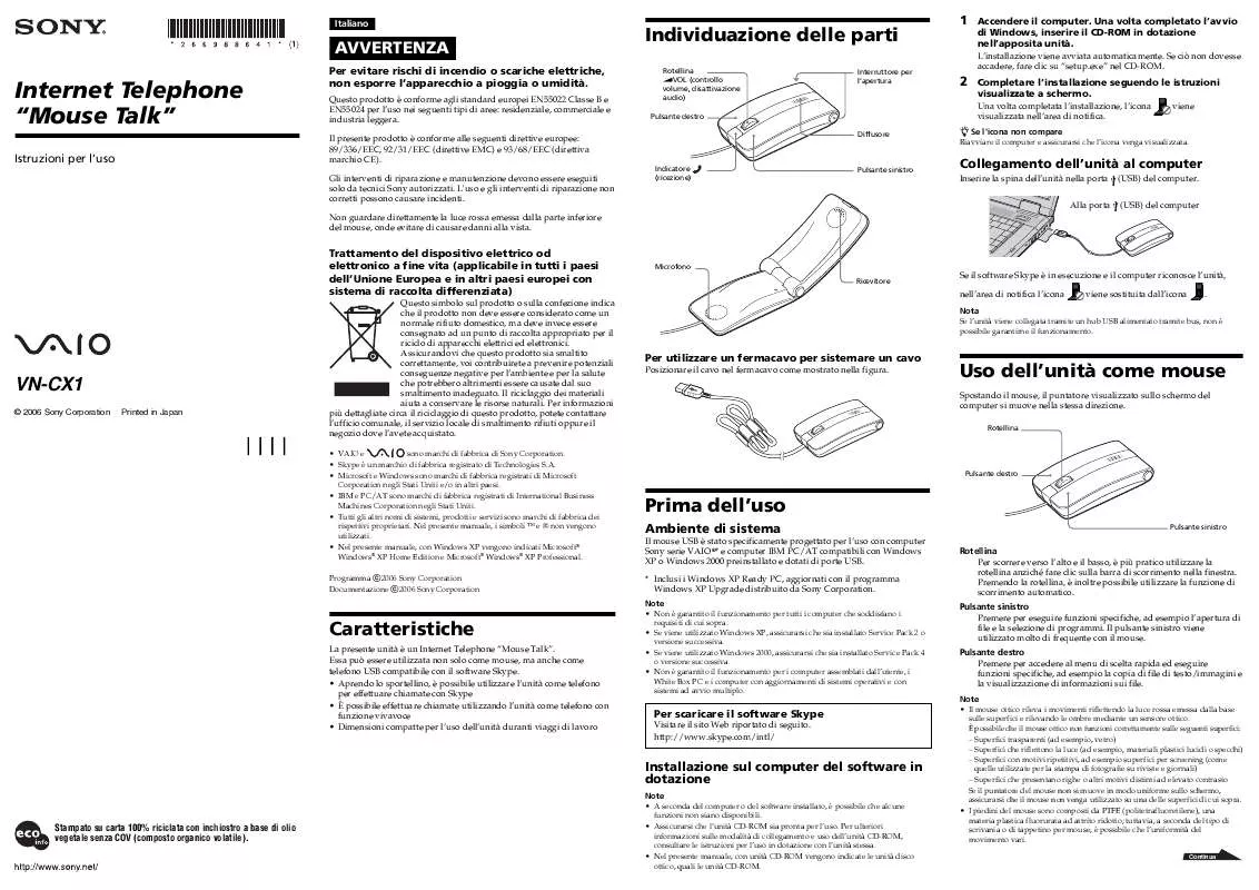 Mode d'emploi SONY VN-CX1