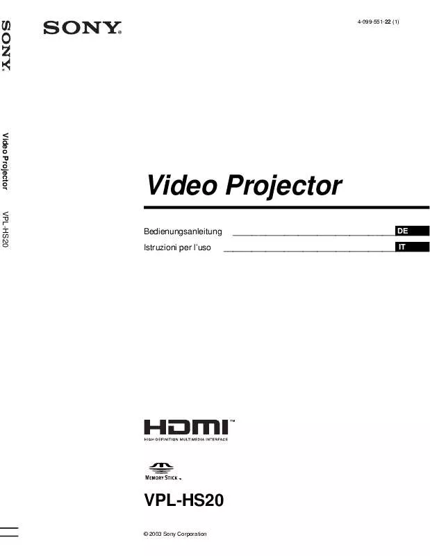 Mode d'emploi SONY VPL-HS20