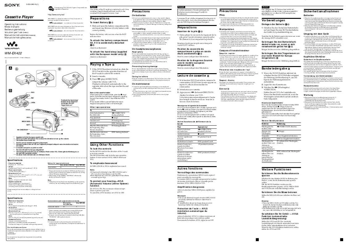 Mode d'emploi SONY WM-EX422