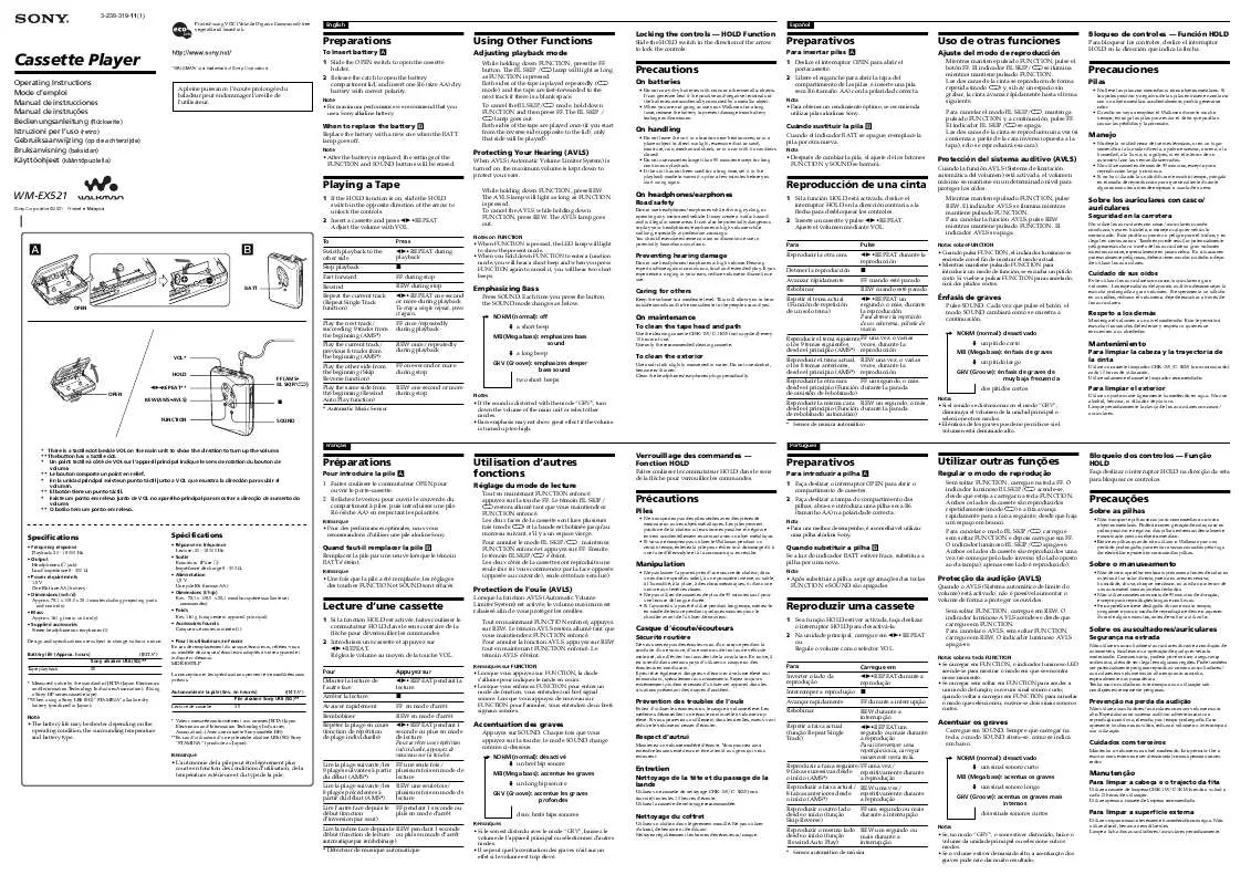 Mode d'emploi SONY WM-EX521