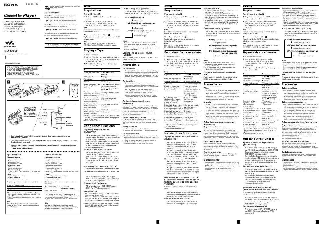 Mode d'emploi SONY WM-EX525