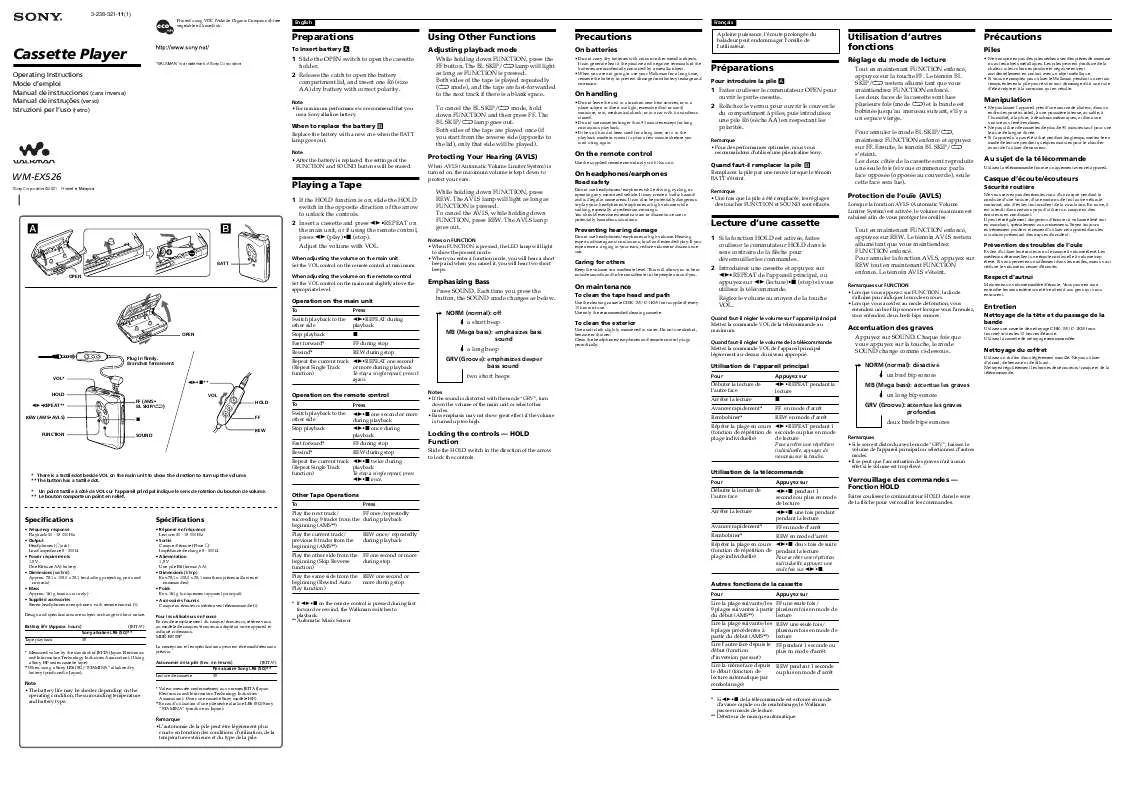 Mode d'emploi SONY WM-EX526