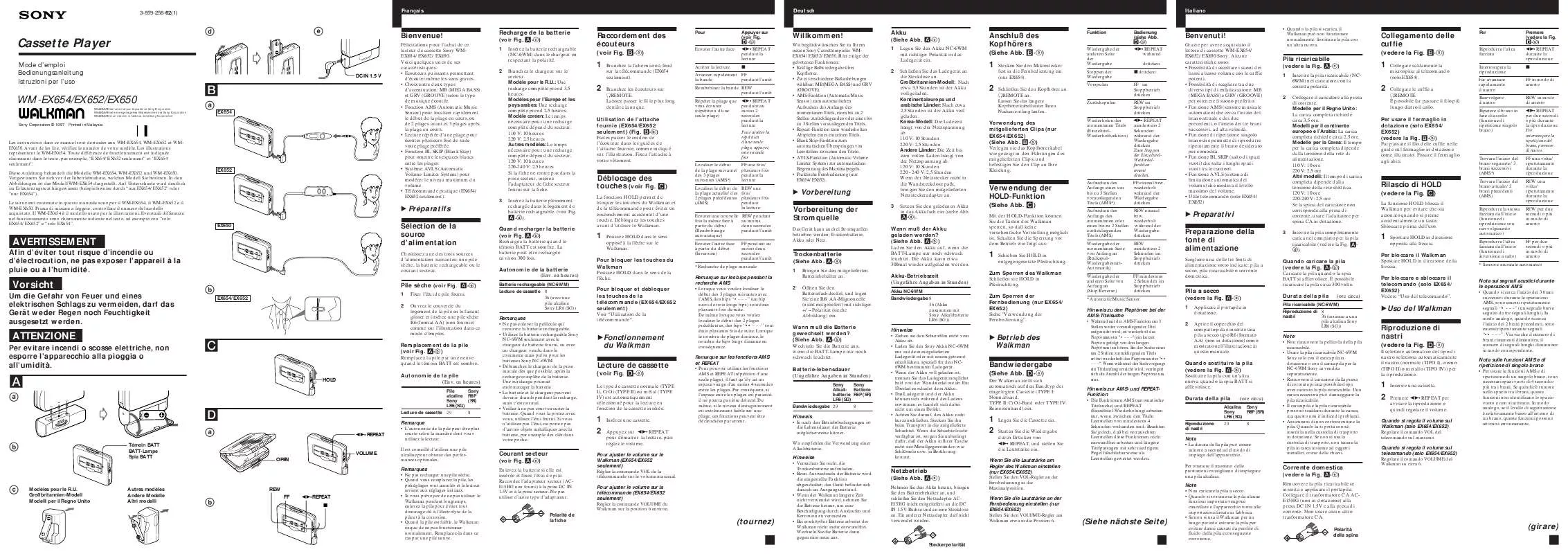 Mode d'emploi SONY WM-EX652