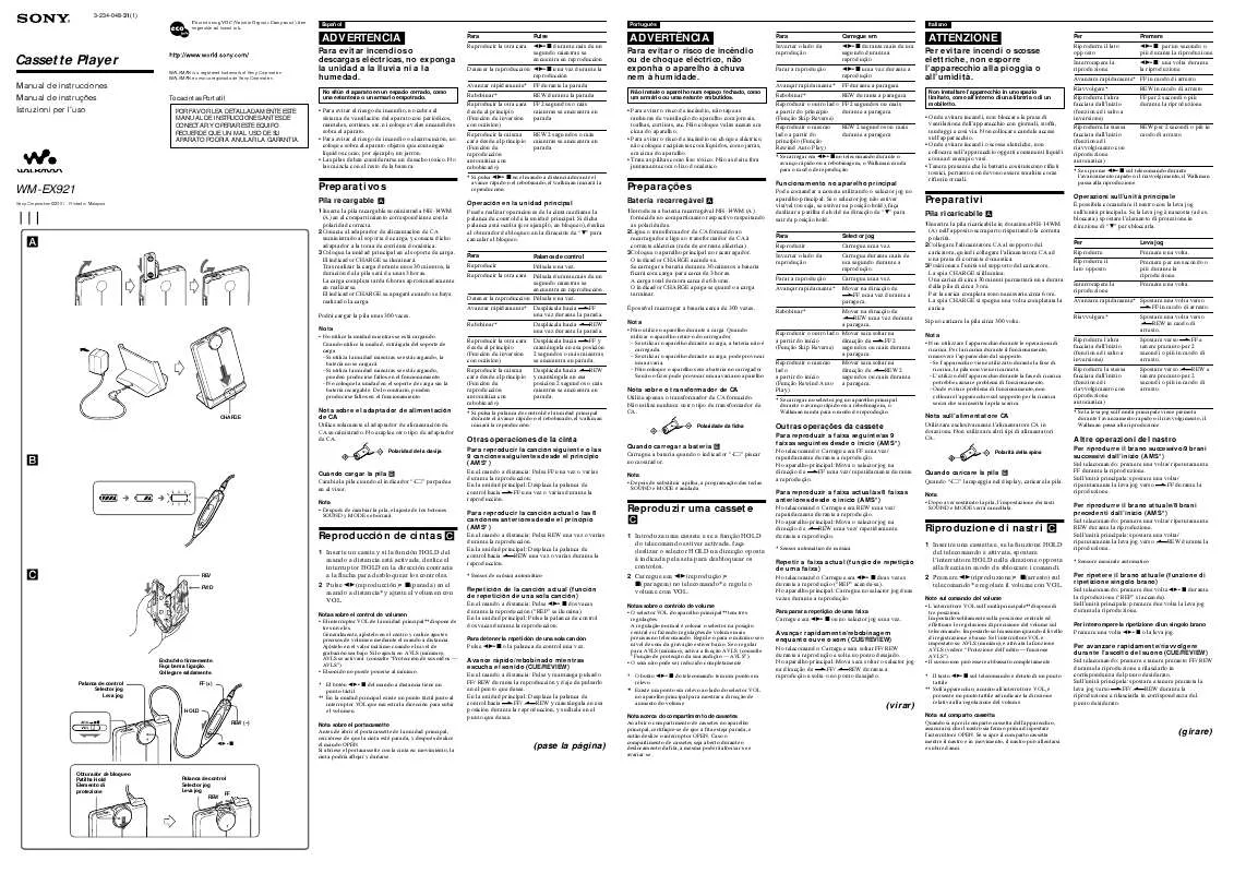 Mode d'emploi SONY WM-EX921