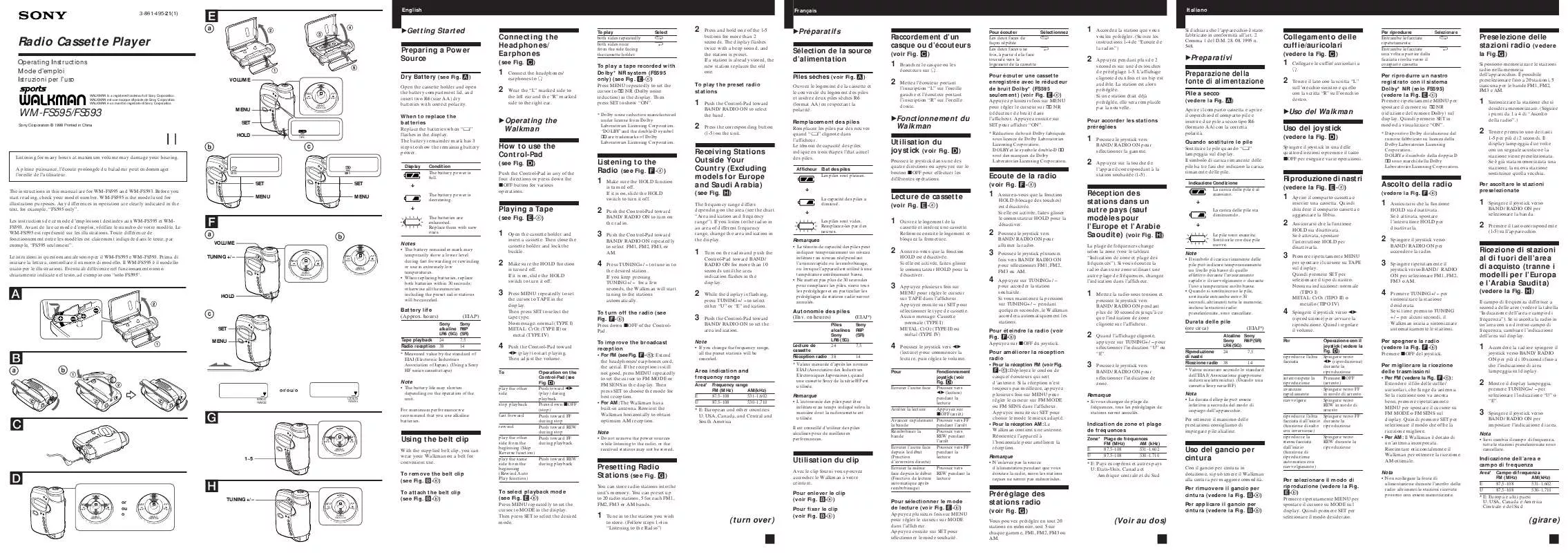 Mode d'emploi SONY WM-FS593