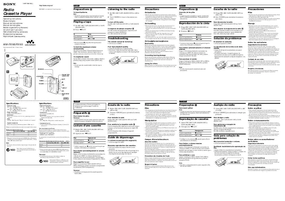 Mode d'emploi SONY WM-FX193