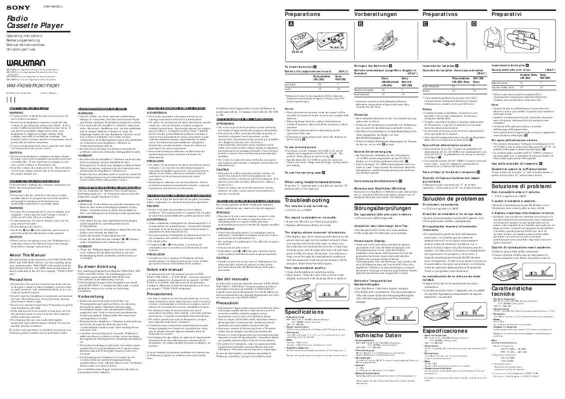 Mode d'emploi SONY WM-FX261