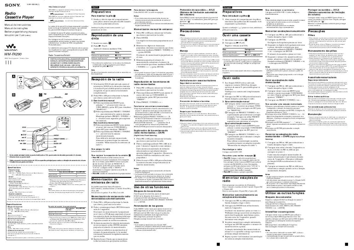 Mode d'emploi SONY WM-FX290