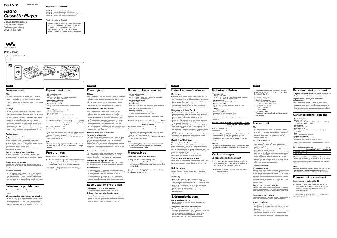 Mode d'emploi SONY WM-FX481