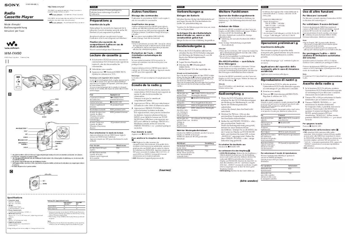 Mode d'emploi SONY WM-FX490