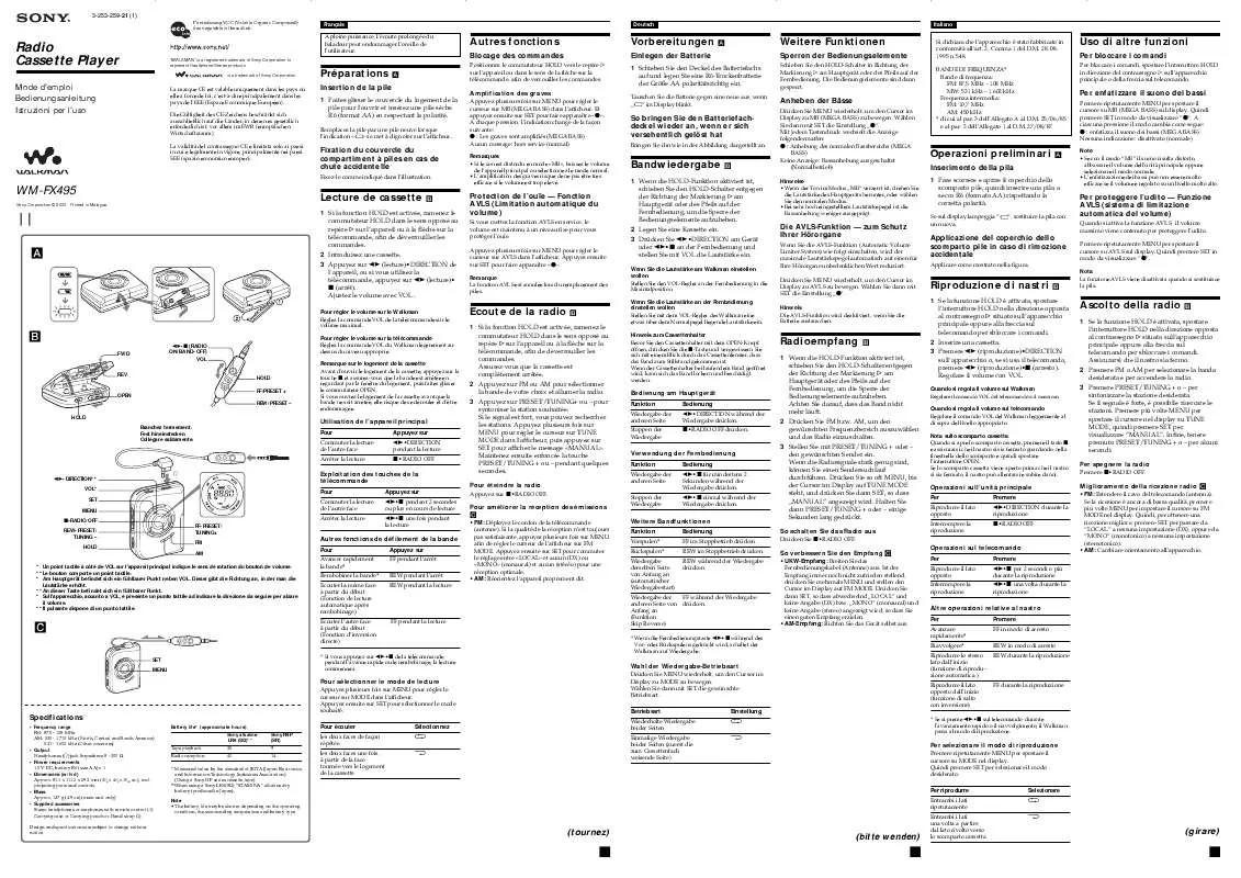 Mode d'emploi SONY WM-FX495