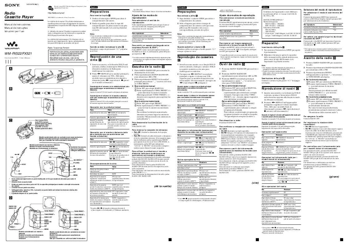 Mode d'emploi SONY WM-FX521