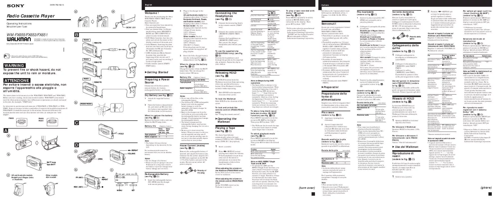 Mode d'emploi SONY WM-FX651