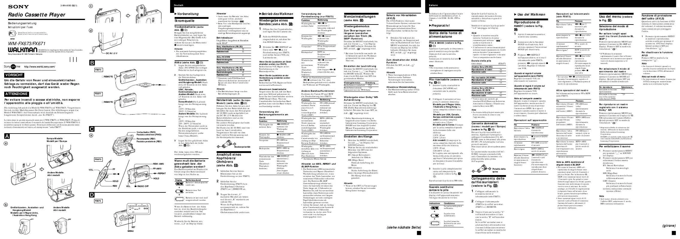 Mode d'emploi SONY WM-FX671