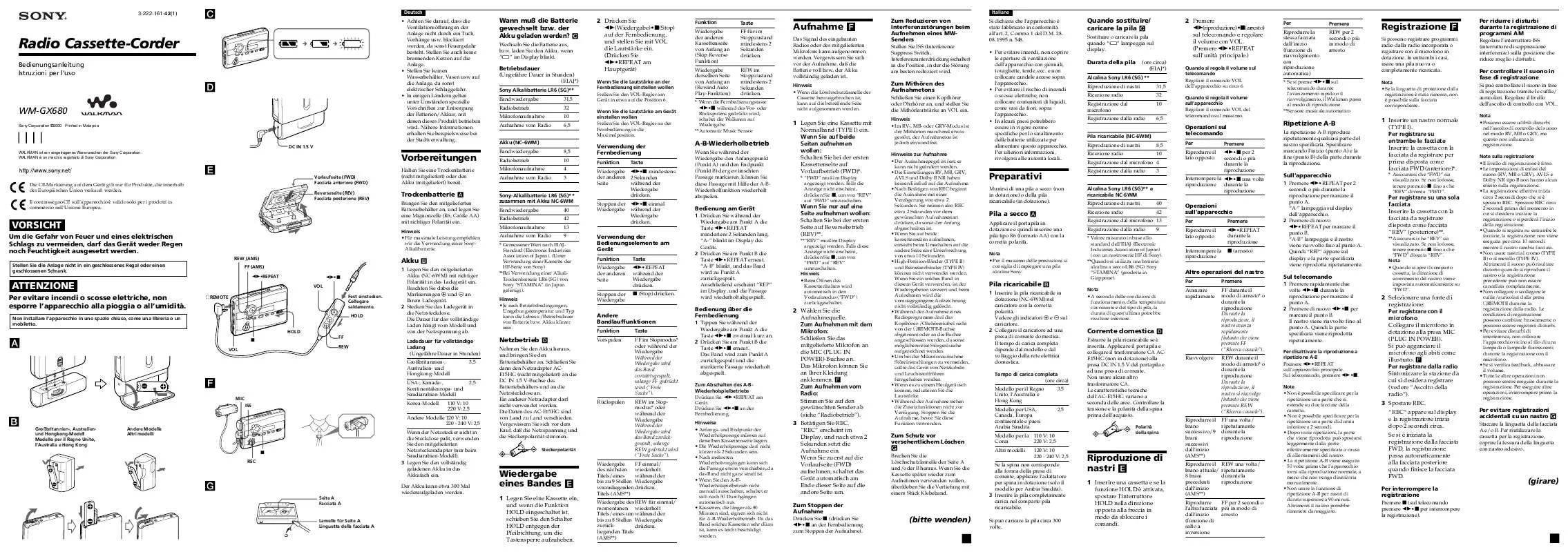 Mode d'emploi SONY WM-GX680