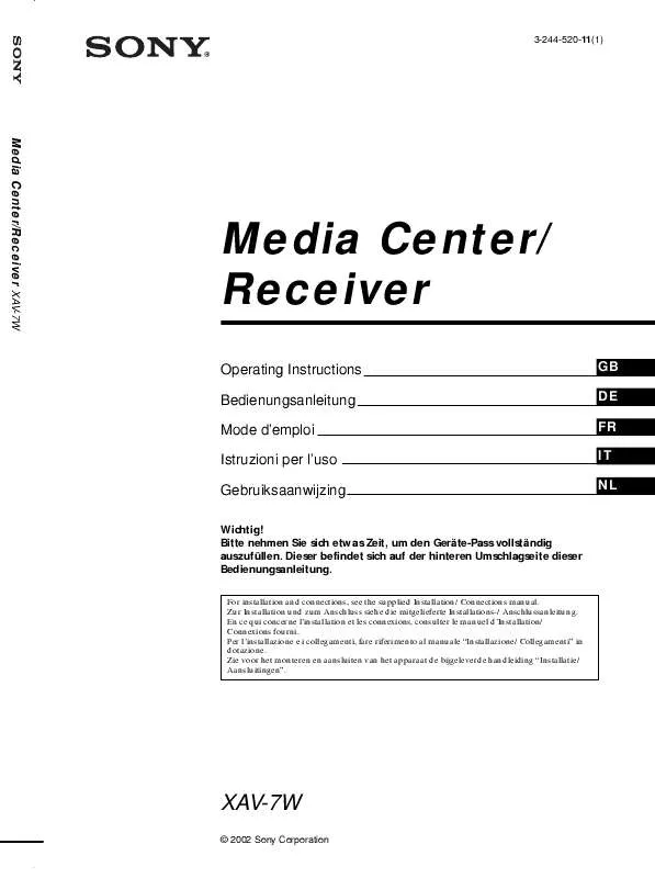 Mode d'emploi SONY XAV-7W