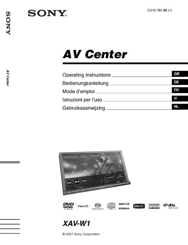 Mode d'emploi SONY XAV-W1