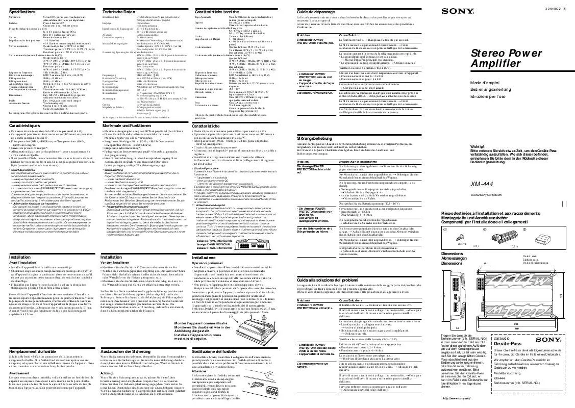 Mode d'emploi SONY XM-444