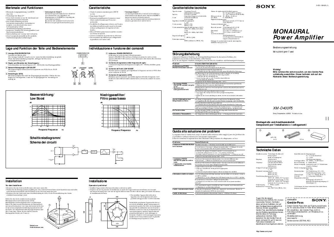 Mode d'emploi SONY XM-D400P5