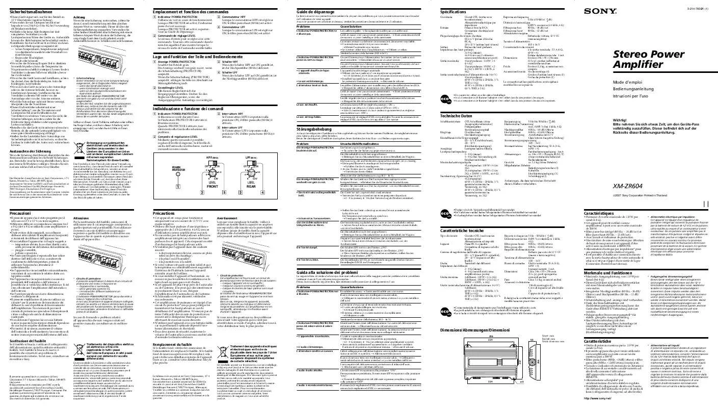 Mode d'emploi SONY XM-ZR604