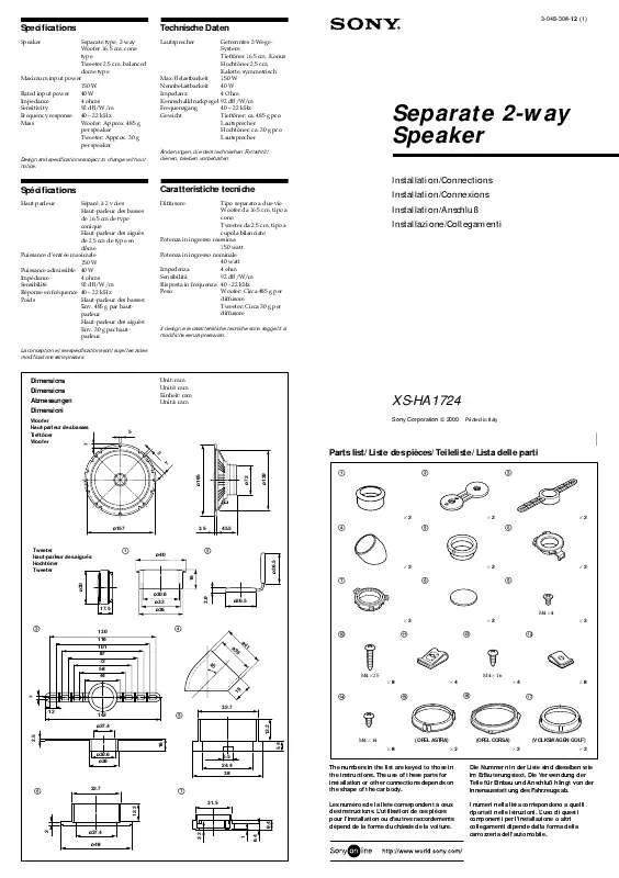 Mode d'emploi SONY XS-HA1724